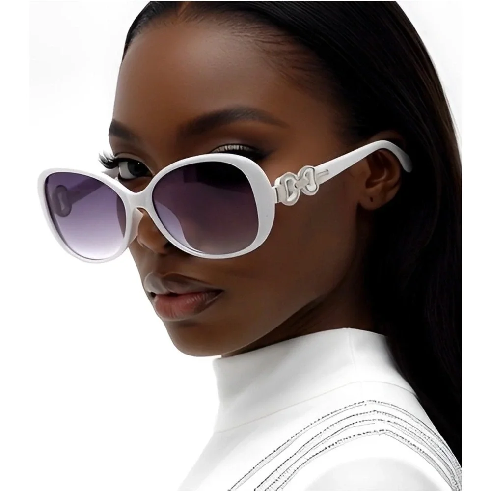 Women's Oversized Oval Sunglasses White Frame Gradient Lenses‎ Fashion Accessory